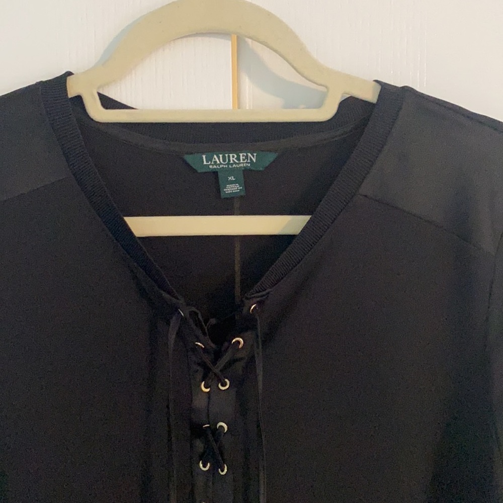 NWOT, Ralph Lauren, XL, lace-up, black, long-sleeved shirt.
